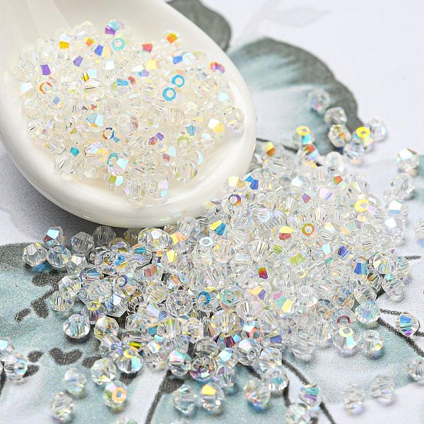 

PandaHall AB Color Plated Electroplate Transparent Glass Beads, Faceted, Bicone, Clear AB, 2x2mm, Hole: 0.7mm, about 720pcs/bag Glass Bicone..., White