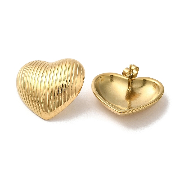 

PandaHall Ion Plating(IP) 304 Stainless Steel Stud Earrings, Textured Heart, Golden, 22x25mm 304 Stainless Steel Heart