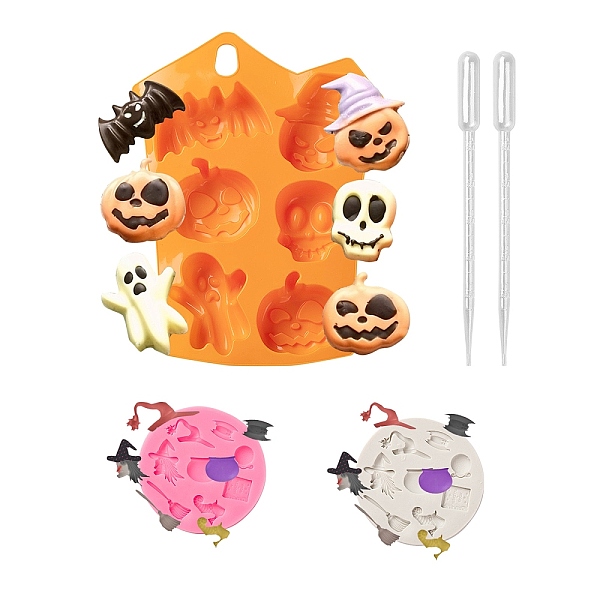 PandaHall Halloween Silicone Molds, Food Grade Fondant Molds, with Plastic Pipettes, For DIY Cake Decoration, Chocolate, Candy, UV Resin &...