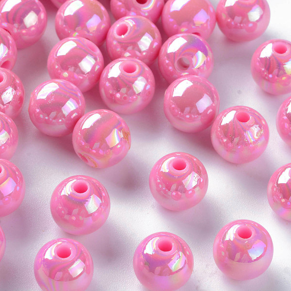 

PandaHall Opaque Acrylic Beads, AB Color Plated, Round, Cornsilk, 10x9mm, Hole: 2mm, about 940pcs/500g Acrylic Round