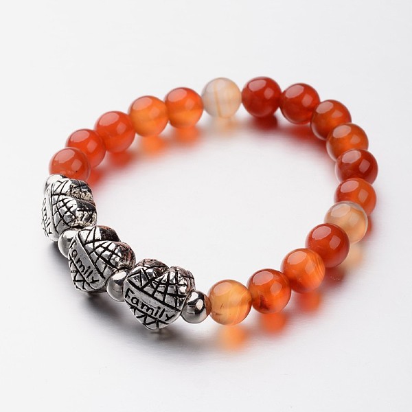 

PandaHall Natural Agate Stretch Bracelets, with Antique Silver Alloy Beads, 58mm Natural Agate