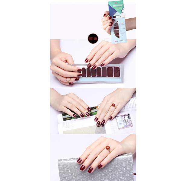 

PandaHall Glitter Solid Color Nail Polish Strips Stickers, with Nail File and Alcohol Pad, for Women Girls DIY Nail Art, Dark Red...