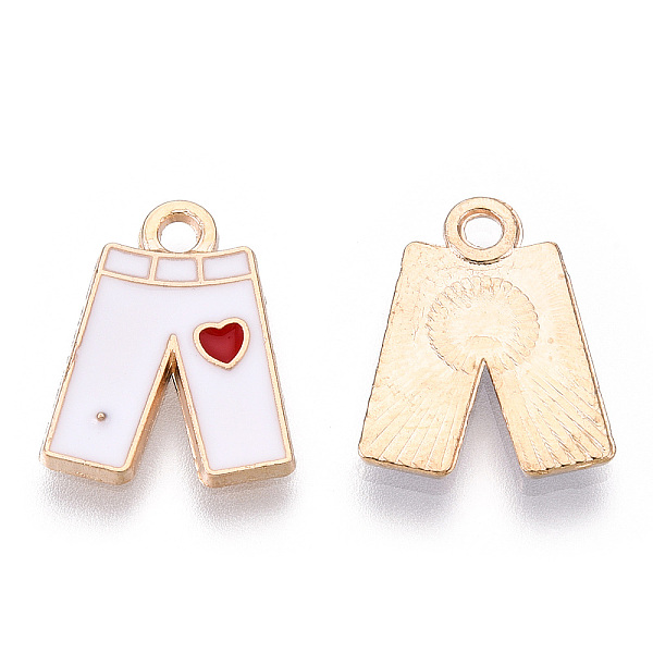 

PandaHall Alloy Enamel Charms, Pants with Heart Pattern, Light Gold, White, 15x12x1.5mm, Hole: 1.8mm Alloy+Enamel Clothes White