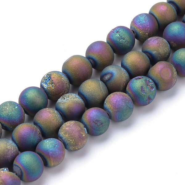 

PandaHall Electroplated Natural Druzy Geode Agate Bead Strands, Matte Style, Round, Multi-color Plated, 8~9mm, Hole: 1mm, about 46pcs/strand...
