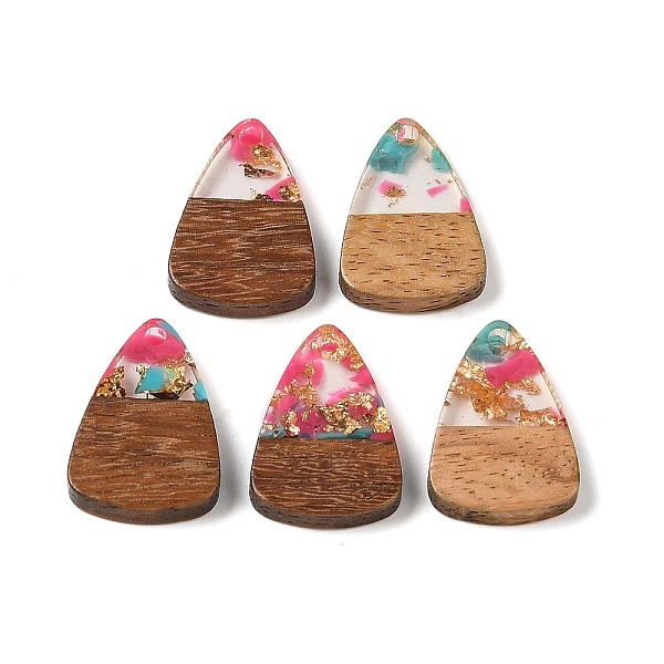 

PandaHall Resin & Wood Pendants, with Gold Foil, Triangle Charm, Hot Pink, 23x15x3mm, Hole: 2mm Wood Triangle