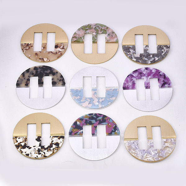 

PandaHall Aluminum & Cellulose Acetate(Resin) Buckles, Flat Round, Mixed Color, 80.5x4.5~5mm, Hole: 41x14mm Aluminum Flat Round Multicolor