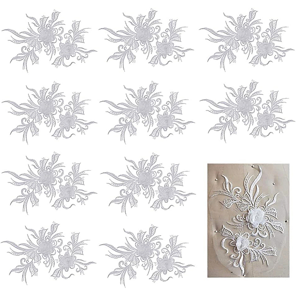 

PandaHall BENECREAT 10pcs Flower Sequence Lace Applique White 3D Applique sew on Patches Embroidery Trim for Bridal Veil Headwear, Wedding...