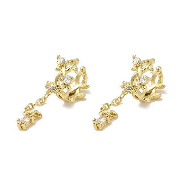 

PandaHall Rack Plating Brass Pave Clear Cubic Zirconia Leaf with Chain Cuff Earrings for Women, Cadmium Free & Lead Free, Long-Lasting...