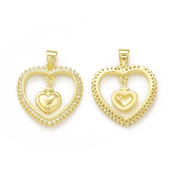 

PandaHall Rack Plating Brass Micro Pave Clear Cubic Zirconia Pendants, Cadmium Free & Lead Free, Long-Lasting Plated, Double Heart Charm...