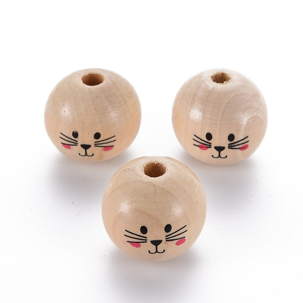 

PandaHall Printed Natural Wood European Beads, Undyed, Large Hole Beads, Round with Expression Pattern, Navajo White, 30x27.5mm, Hole: 6mm...