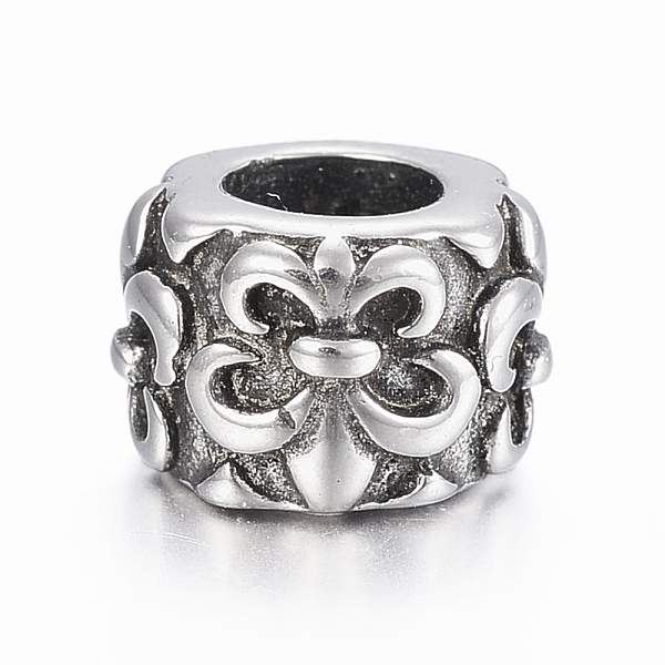 

PandaHall 316 Surgical Stainless Steel European Beads, Large Hole Beads, Column with Fleur De Lis, Antique Silver, 10x6.5mm, Hole: 4.5mm 316...