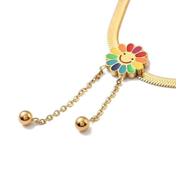 

PandaHall Colorful Enamel Sunflower with Tassel Pendant Necklace, Ion Plating(IP) 304 Stainless Steel Jewelry for Women, Golden, 16.06 inch...