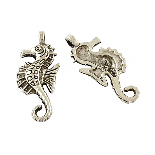 

PandaHall Tibetan Style Alloy Sea Horse Pendants, Cadmium Free & Lead Free, Antique Silver, 28.8x12.3x4mm, Hole: 2mm, about 454pcs/500g...