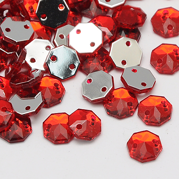 

PandaHall Sew on Rhinestone, Taiwan Acrylic Rhinestone, Two Holes, Garments Accessories, Faceted, Octagon, Red, 14x13x3.5mm, Hole: 1mm...