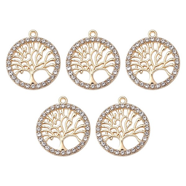 

PandaHall Alloy Crystal Rhinestone Pendants, Flat Round with Tree Charms, Nickel, Light Gold, 21.5x19x2mm, Hole: 1.4mm Alloy+Rhinestone Flat..., Clear