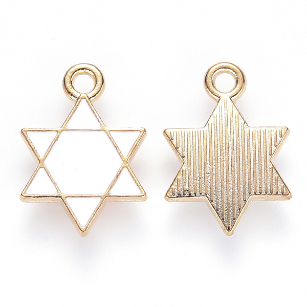 

PandaHall Alloy Enamel Pendants, for Jewish, Star of David, Light Gold, White, 16.5x12x2mm, Hole: 1.6mm Alloy+Enamel Star White
