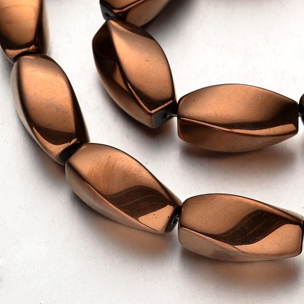 

PandaHall Electroplate Non-magnetic Synthetic Hematite Beads Strands, Twisted Oval, Copper Plated, 20x10mm, Hole: 1mm, about 20pcs/strand...