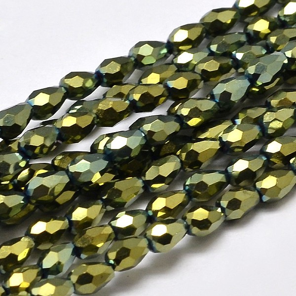 

PandaHall Faceted Teardrop Full Plated Electroplate Glass Beads Strands, Green Plated, 5x3mm, Hole: 1mm, about 100pcs/strand, 17.7 inch~19.6...