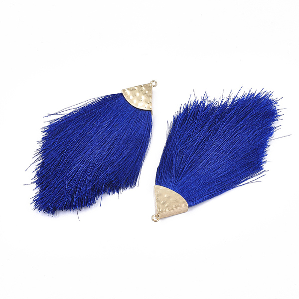

PandaHall Polyester Tassel Big Pendant Decorations, with Alloy Findings, Golden, Blue, 100~108x51~62x7mm, Hole: 2mm Polyester Blue
