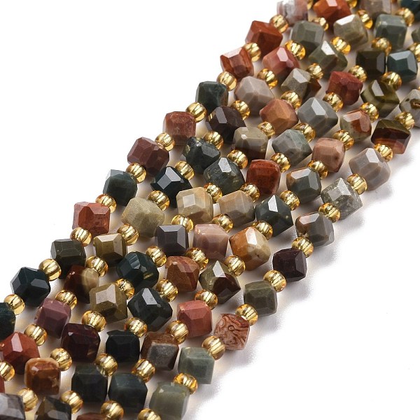 PandaHall Natural Polychrome Agate Beads Strands, with Seed Beads, Faceted, Diagonal Cube Beads, 5~6x5~6x4~5mm, Hole: 1mm, about...