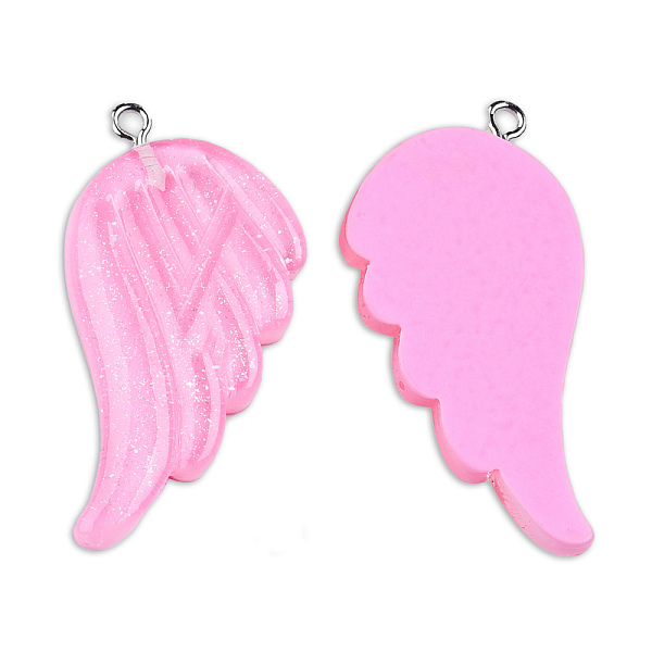 

PandaHall Translucent Resin Pendants, Wing Charms, with Platinum Plated Iron Loops and Glitter Powder, Pearl Pink, 41x30x4mm, Hole: 2mm...