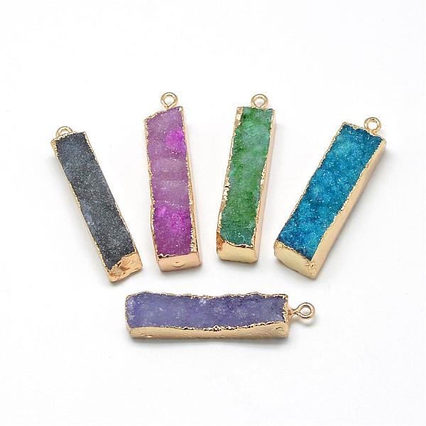 

PandaHall Natural Druzy Agate Pendants, with Brass Findings, Dyed, Rectangle, Golden, Mixed Color, 39~44x9~12x8~15mm, Hole: 1.8mm Natural..., Multicolor