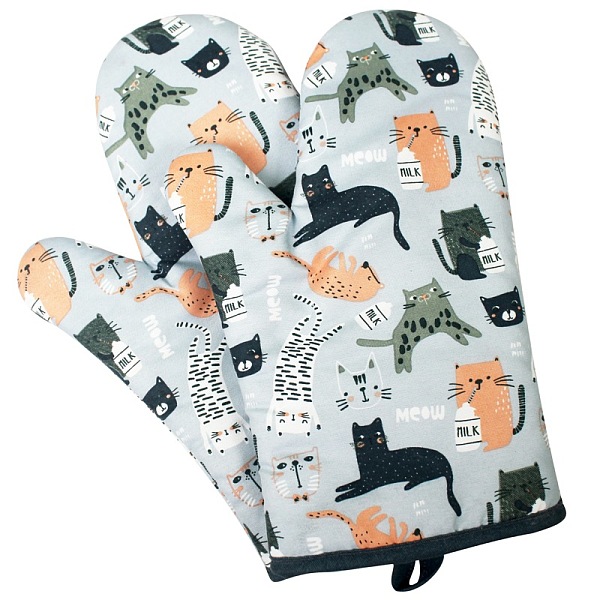 

PandaHall Polyester Oven Mitts, for Bakeware, Winter Warm Mitten Gloves, Cat Pattern, 280x180mm Polyester Cat Shape