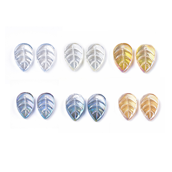 

PandaHall Electroplate Glass Pendants, Leaf, Mixed Color, 18x11x4mm, Hole: 1.2mm Glass Leaf Multicolor