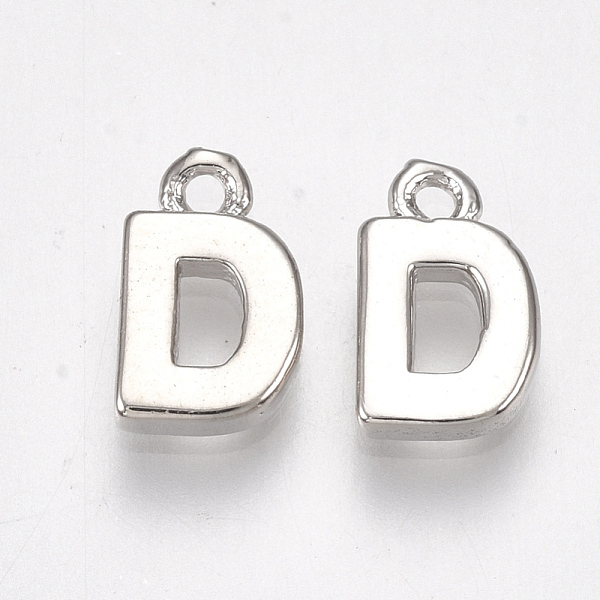 

PandaHall Brass Charms, Letter, Nickel Free, Real Platinum Plated, Letter.D, 8~8.5x5x1.5mm, Hole: 0.8mm Brass Letter