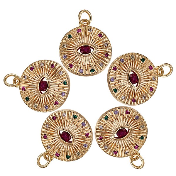

PandaHall 5Pcs Brass Micro Colorful Pave Cubic Zirconia Pendants, Flat Round with Eye, Golden, 15.7mm Brass+Cubic Zirconia Flat Round