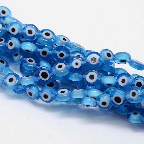 

PandaHall Handmade Evil Eye Lampwork Flat Round Bead Strands, Dodger Blue, 6x3mm, Hole: 1mm, about 65pcs/strand, 14 inch Lampwork Evil Eye...