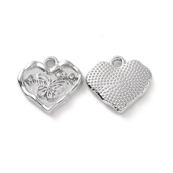 

PandaHall Alloy Crystal Rhinestone Pendants, Heart with Butterfly Charms, Platinum, 14x15x3mm, Hole: 1.6mm Alloy+Rhinestone Heart Clear