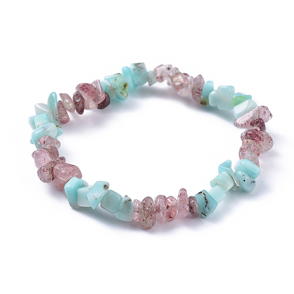 Natürliche Amazonite & Strawberry Quartz Chip Stretch Armbänder