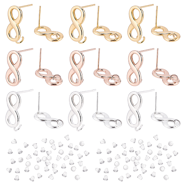 

PandaHall DICOSMETIC 18Pcs 3 Colors Infinity Symbol Stud Earring Eternity Eight 8 Twisted Studs Click-Top Drop Earring Endless Earring Posts...