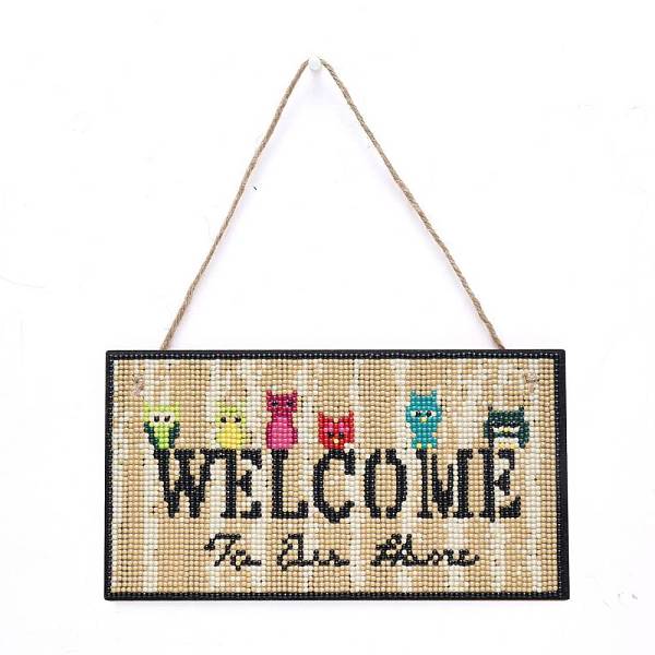 

PandaHall DIY Wall Decor Sign Diamond Painting Kits, Rectangle Wood Board & Owl with WELCOME, with Acrylic Rhinestone, Pen, Tray Plate, Glue...