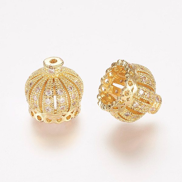 

PandaHall Brass Micro Pave Cubic Zirconia Beads, Tassel Cap Bail, Crown, Hollow, Clear, Golden, 11x11mm, Hole: 1mm Brass+Cubic Zirconia...