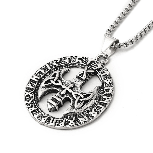 

PandaHall Alloy Sailor's Knot Pandant Necklace with Box Chains, Rune Words Odin Norse Viking Amulet Jewelry for Men Women, Antique Silver...