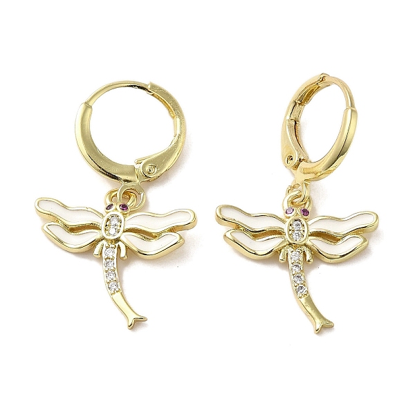 

PandaHall Dragonfly Real 18K Gold Plated Brass Dangle Leverback Earrings, with Enamel and Cubic Zirconia, White, 30x17.5mm Cubic Zirconia...