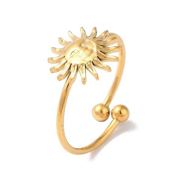 

PandaHall Ion Plating(IP) 304 Stainless Steel Sun Open Cuff Rings for Women, Golden, 12x12mm 304 Stainless Steel Sun