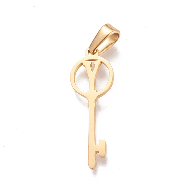 

PandaHall 304 Stainless Steel Initial Pendants, Large Hole Pendants, Key with Letter, Golden, Letter.Y, 25x8.5x1mm, Hole: 6x2.5mm 304...