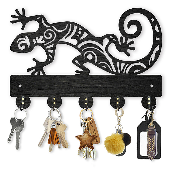 

PandaHall Wood & Iron Wall Mounted Hook Hangers, Decorative Organizer Rack, with 2Pcs Screws, 5 Hooks for Bag Clothes Key Scarf Hanging..., Black