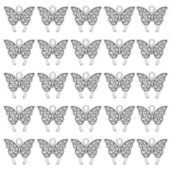 

PandaHall HOBBIESAY 50Pcs Alloy Rhinestone Pendants, Cadmium Free & Lead Free, Butterfly Charms, Platinum, 16.5x19x2mm, Hole: 2mm..., Clear