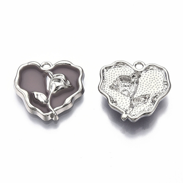 

PandaHall Rack Plating Alloy Enamel Pendants, Cadmium Free & Lead Free, Platinum, Heart with Rose, Rosy Brown, 20x21x4mm, Hole: 1.8mm...