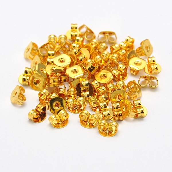 

PandaHall Brass Ear Nuts, Friction Earring Backs for Stud Earrings, Cadmium Free & Nickel Free & Lead Free, Golden, 5x5x3mm, Hole: 1mm Brass