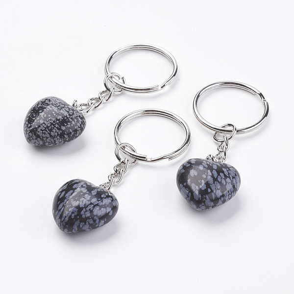 

PandaHall Natural Snowflake Obsidian Keychain, with Platinum Iron Findings, Heart, 72mm Snowflake Obsidian Heart Black