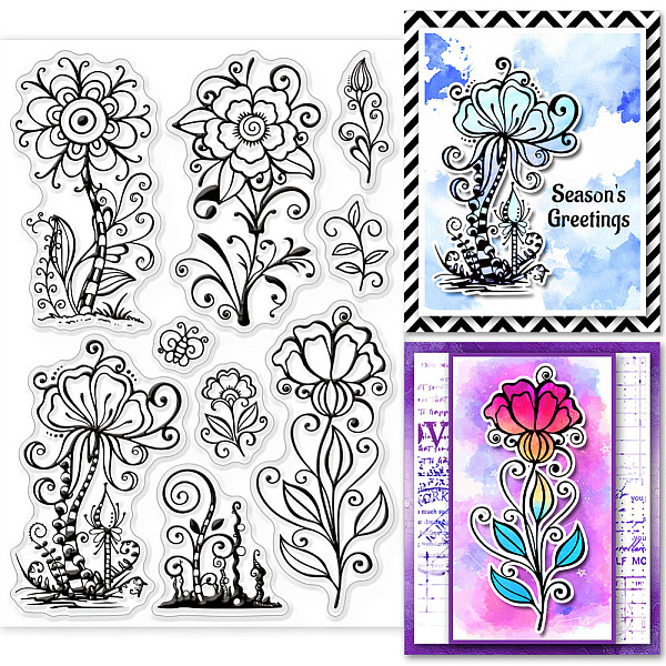 

PandaHall GLOBLELAND Magic Flowers Clear Stamps for DIY Scrapbooking Strange Flowers Silicone Stamp Seals Transparent Stamps for Cards...