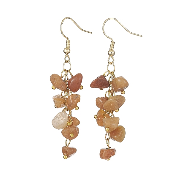 

PandaHall Natural Red Aventurine Chips Dangle Earrings, Golden 304 Stainless Steel Cluster Earrings, 58~60x12~16mm Red Aventurine