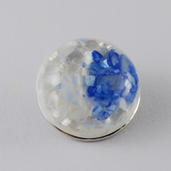 

PandaHall Brass Jewelry Snap Buttons, with Resin Beads, Flat Round, Platinum, Blue, 18x11~13mm, Knob: 5mm Brass+Resin Flat Round Blue