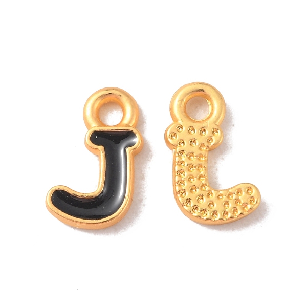

PandaHall Alloy Enamel Pendants, Matte Gold Color, Letter Charm, Nickel Free, Letter J, 10x6x1.5mm, Hole: 1.6mm Alloy+Enamel Letter J Black