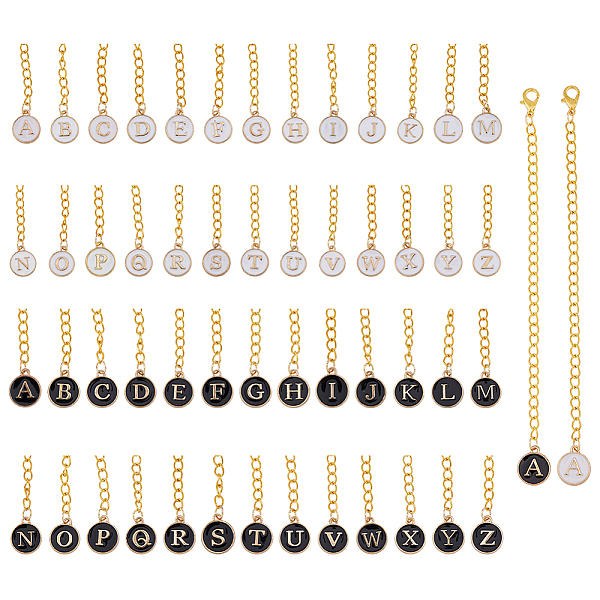 

PandaHall Flat Round with Letter A~Z Alloy Enamel Pendant Decorations, with Alloy Lobster Claw Clasp and Iron Side Twisted Chain, Golden..., Black